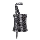 Aoaiiys Leopard Print Crop Top Women Tulle Tops Y2k Ruched Tops Sexy Backless Sleeveless Summer Pleated Beach Halter Top 2024