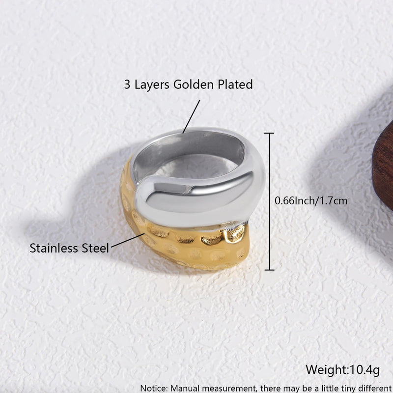 New Irregular Stainless Steel Chunky Dome Ring for Women Men Statement Croissant Ring Wide Double Layer Rings Party Jewelry Gift