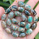 8pcs ,10x14mm Natural Green Agate Ancient Tibet Dzi beads, Many patterns, For DIY Jewelry making !