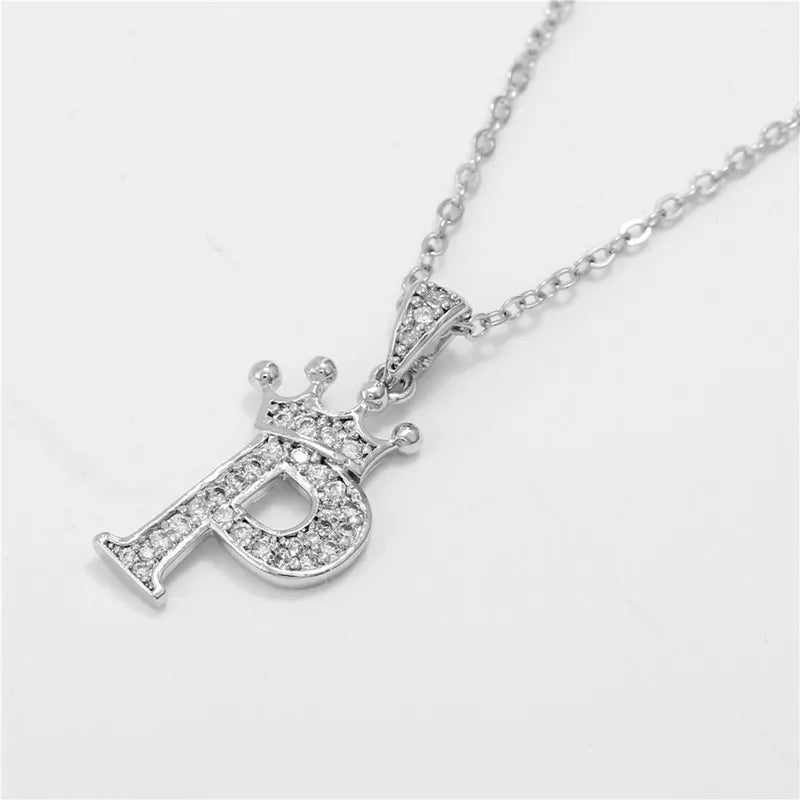 Necklace Crown Cubic Zircon Alphabet Pendants Gold A-Z Letter Pendant Necklace Shinning 26 Initial Collares Jewelry Full Zircon