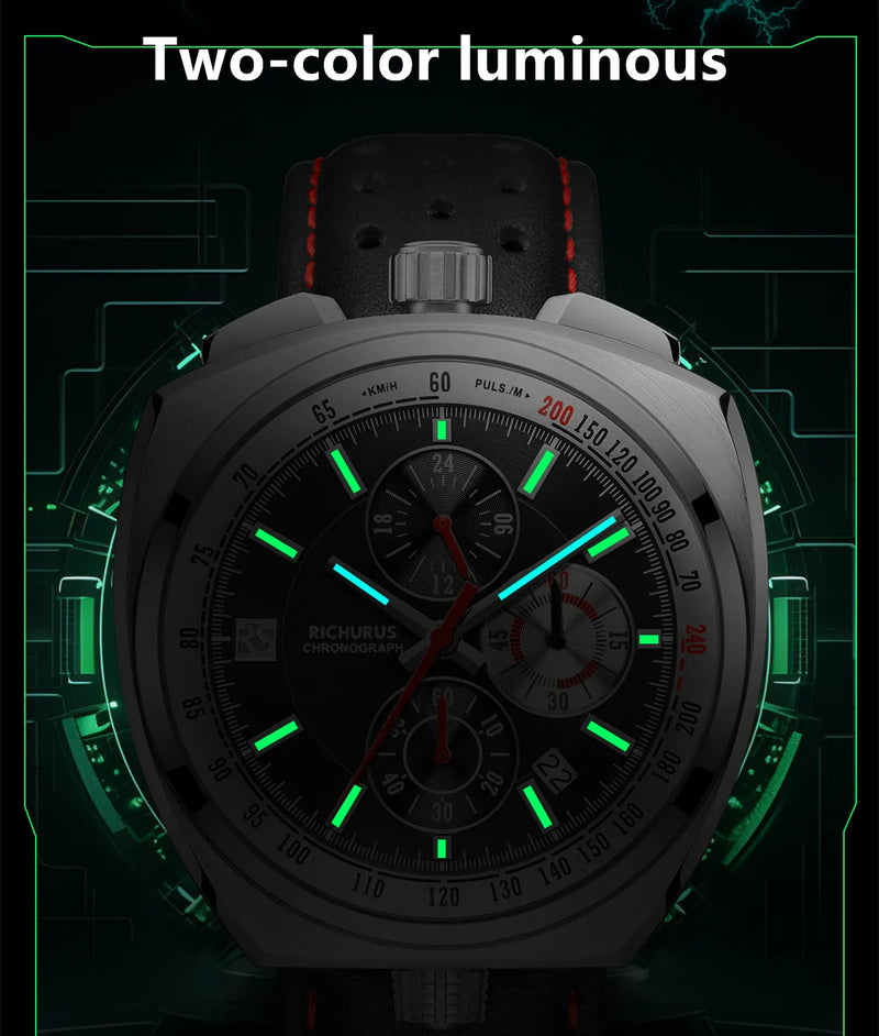 New Luxury Men Watches Multi-functional Sports Chronograph Stainless Steel Case 5ATM Waterproof Quartz Wristwatch Montre Homme