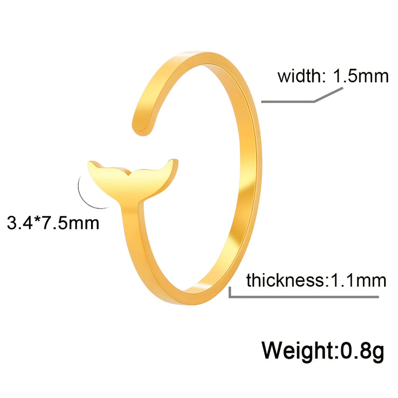 Stainless Steel Fishtail Open Rings Adjustable Romantic Fairy Tale Mermaid Princess Fashion Style Light luxury Finger Jewelry