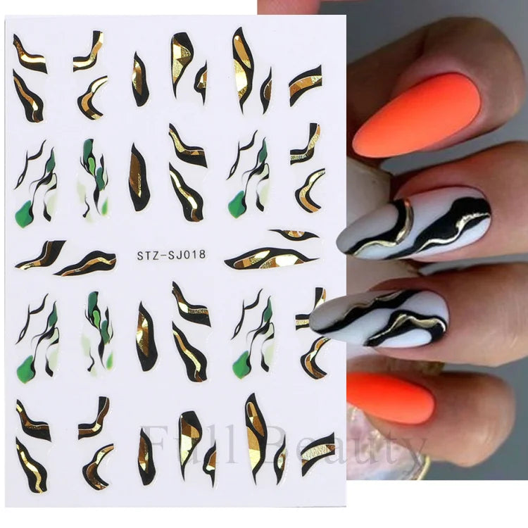 Shiny Maple Geometry Autumn Nail Art Stickers Laser Sector Fall Leaves Decals Cute Squirrel Slider Manicure Decorations CHCJ-076