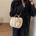 Luxury Plush New Handbag Winter Soft Faux Fur Crossbody Bag 2023 Fashion Women Fluffy Top-Handle Bags Ladies Pleated Satchel Bag