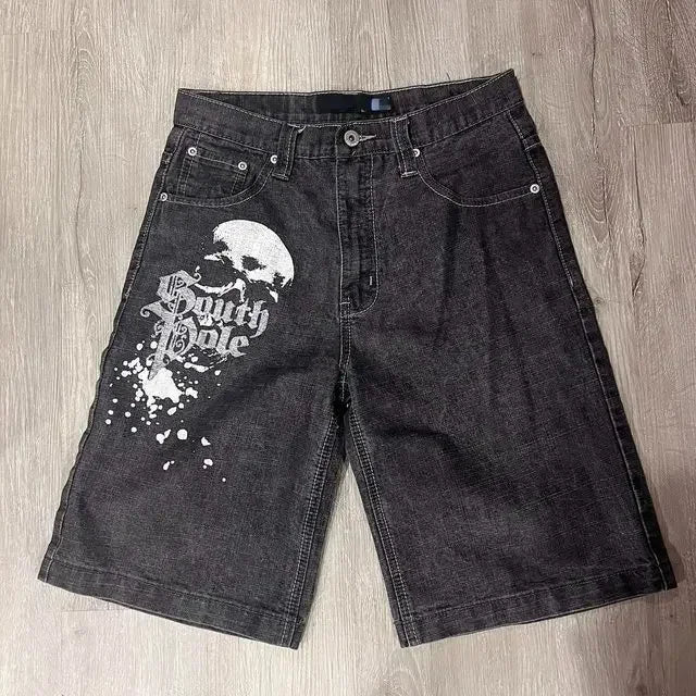 Y2K Retro Shorts Harajuku Hip-hop Print Loose Denim Shorts New Gothic Basketball Shorts for Men and Women in Summer Street Wear