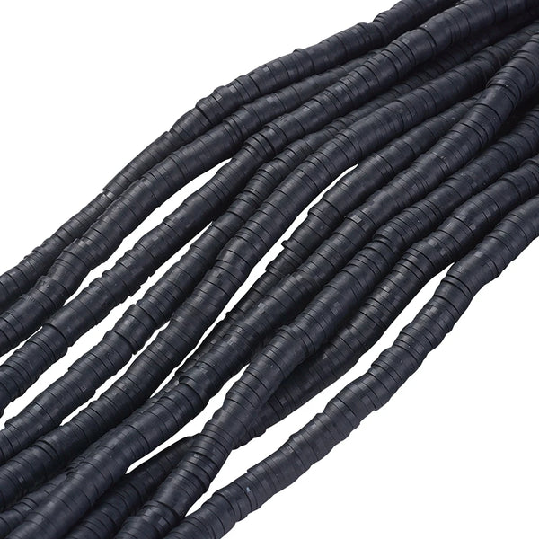 Flat Round Eco-Friendly Handmade Polymer Clay Beads Disc Heishi Beads for Hawaiian Earring Bracelet Jewelry Making Black
