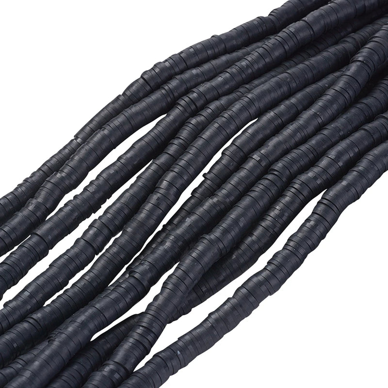 Flat Round Eco-Friendly Handmade Polymer Clay Beads Disc Heishi Beads for Hawaiian Earring Bracelet Jewelry Making Black