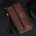 Men's PU Zipper Handbag Large Capacity Long Wallet Clutch Bag Phone Bag Multi Card Card Holder Coin Purse Wallet Double Layer