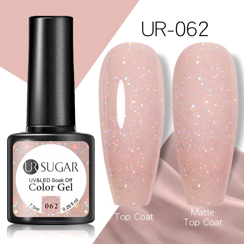UR SUGAR - Esmalte de uñas en gel semipermanente rosa nude con purpurina, color sólido, 7,5 ml, para manicura semipermanente UV LED