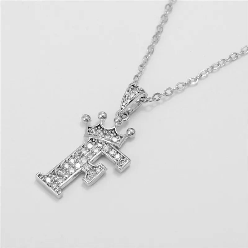 Necklace Crown Cubic Zircon Alphabet Pendants Gold A-Z Letter Pendant Necklace Shinning 26 Initial Collares Jewelry Full Zircon