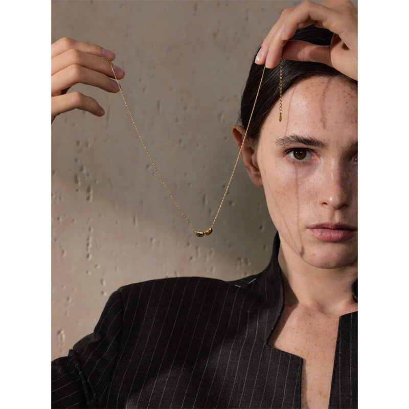 Yhpup 316L Stainless Steel Casting Metal Golden Bean Removable Pendant Necklace PVD Waterproof Office Lady Daily Jewelry Gift