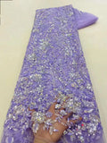 Latest African Sequins Lace Fabric 2024 High Quality Lace Embroidery Beaded Mesh Fabric 5 Yards For Women Wedding Party Dress