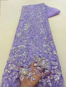 Latest African Sequins Lace Fabric 2024 High Quality Lace Embroidery Beaded Mesh Fabric 5 Yards For Women Wedding Party Dress