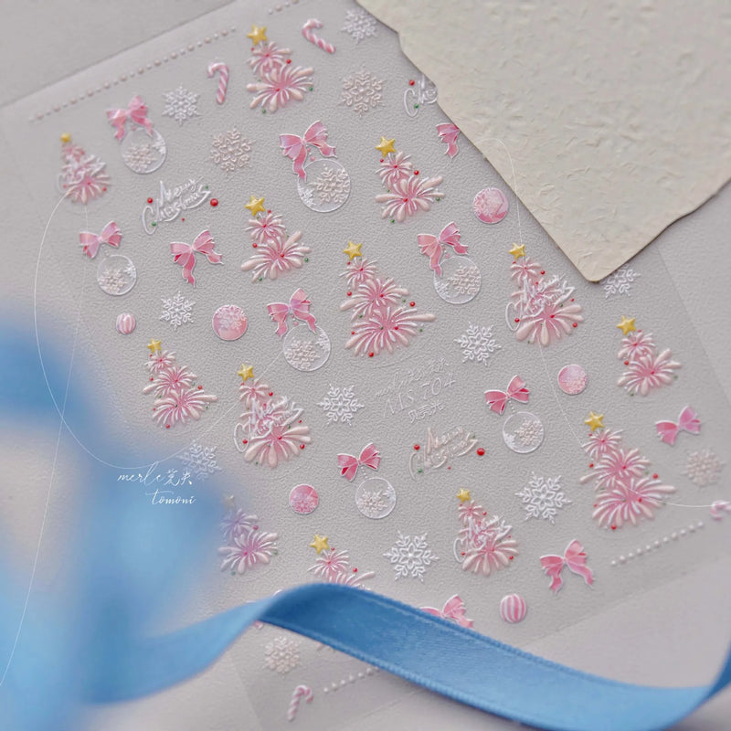 1Pcs Luxury Gold Christmas Nail Decorations Stickers Press on Nails 5D Laser Snowflake Christmas Tree Nail Art Sticker Decal DIY