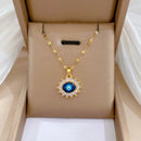 Blue Enamel Evil Eye Pendant Necklace Gold Color Female Fashion Jewelry CZ Zircon Clavicle Chain Women Necklace 2024 New