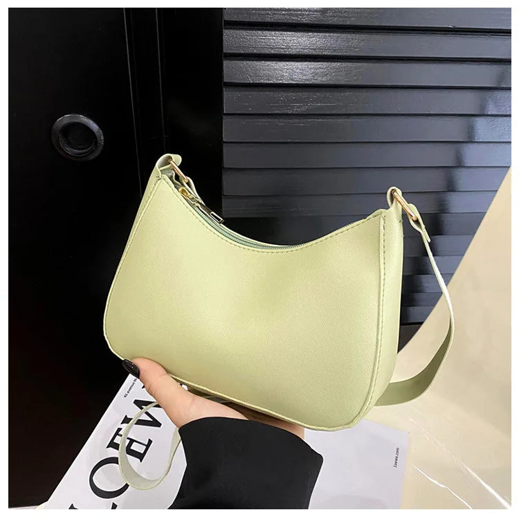 Womens Simple Fashion Handbags Retro Solid Color PU Leather Shoulder Underarm Bag Casual Hobos Handbags Trend Crossbody Bags