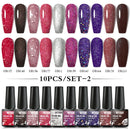 Mtssii 10PCS Reflective Gel Nail Polish Set Fluorescent Glitter Semi Permanent Hybrid Gel Varnish Soak Off UV Lamp For Manicure