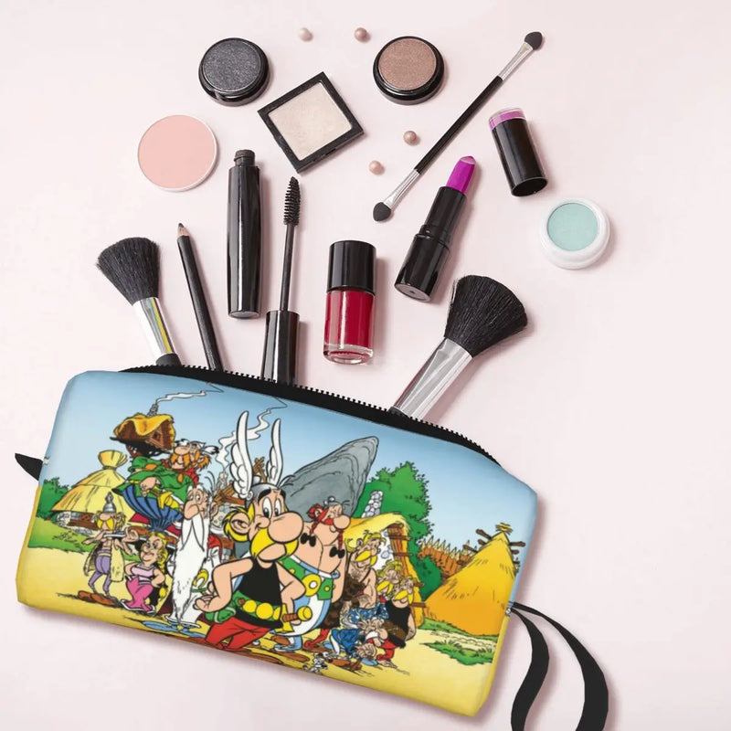 Custom Anime Asterix And Obelix Travel Cosmetic Bag for Women Cartoon Getafix Toiletry Makeup Organizer Beauty Storage Dopp Kit