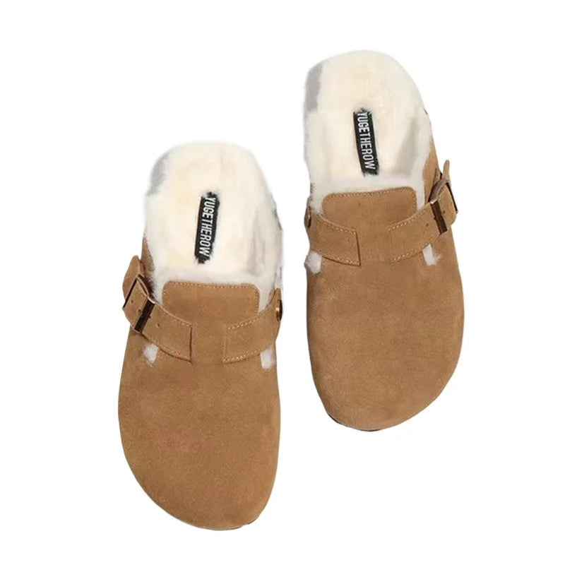 Shoes Female 2024 Hot Sale Closed Toe Women's Slippers Warm Casual Slippers Women Buckle Round Toe Flat with Outdoor Shoes Women