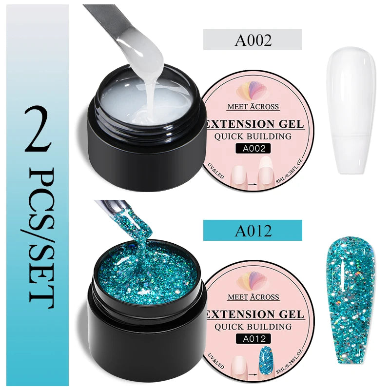 طقم طلاء أظافر 2/3 قطع شفاف أبيض وردي ذهبي لامع سريع البناء جل طلاء أظافر بالأشعة فوق البنفسجية LED غراء أظافر أطراف أظافر طقم تمديد