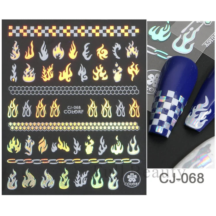 Shiny Maple Geometry Autumn Nail Art Stickers Laser Sector Fall Leaves Decals Cute Squirrel Slider Manicure Decorations CHCJ-076