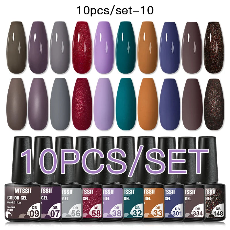 Mtssii 10PCS Reflective Gel Nail Polish Set Fluorescent Glitter Semi Permanent Hybrid Gel Varnish Soak Off UV Lamp For Manicure