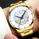 Luxury Hollow Out Men's Watches Fashion Business Calendar Blue Stainless Steel Mesh Belt Analog Quartz Watch Relogio Masculino