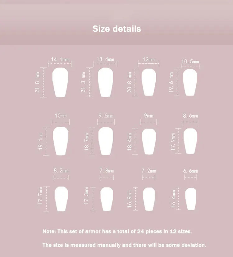 24 قطعة مانيكير باليه متوسط ​​الطول، مانيكير يمكن ارتداؤه، أوراق مانيكير خاصة، ملصقات أظافر، أظافر صناعية