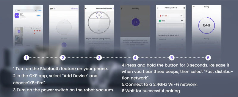 OKP K5P Robot Vacuum Cleaner, 5000Pa, 180 Mins, WiFi/App, Slim Design, Self-Charging, Perfect for Hard Floors, Pet Hair, Carpets