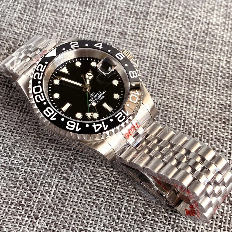 Gold Tow Tone NH34A GMT Movement Diving Watch for Men Automatic Watches Mechanical Swim Jubilee Bracelet 200m Waterproof Date