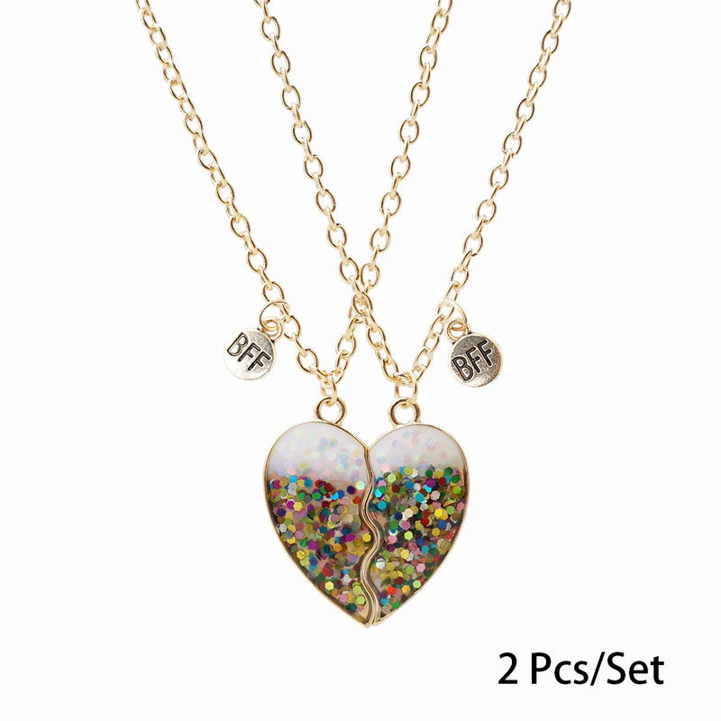 2 Pcs/Set Magnetism Best Friends Pendant Necklace for Women Rabbit Lover Broken Heart Clavicle Chain BFF Best Friends Jewelry