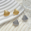 Fashion Striped Small Earrings For Women Cute Ocean Shell Double Shell Texture Stud Earrings Beach Boho Jewelry