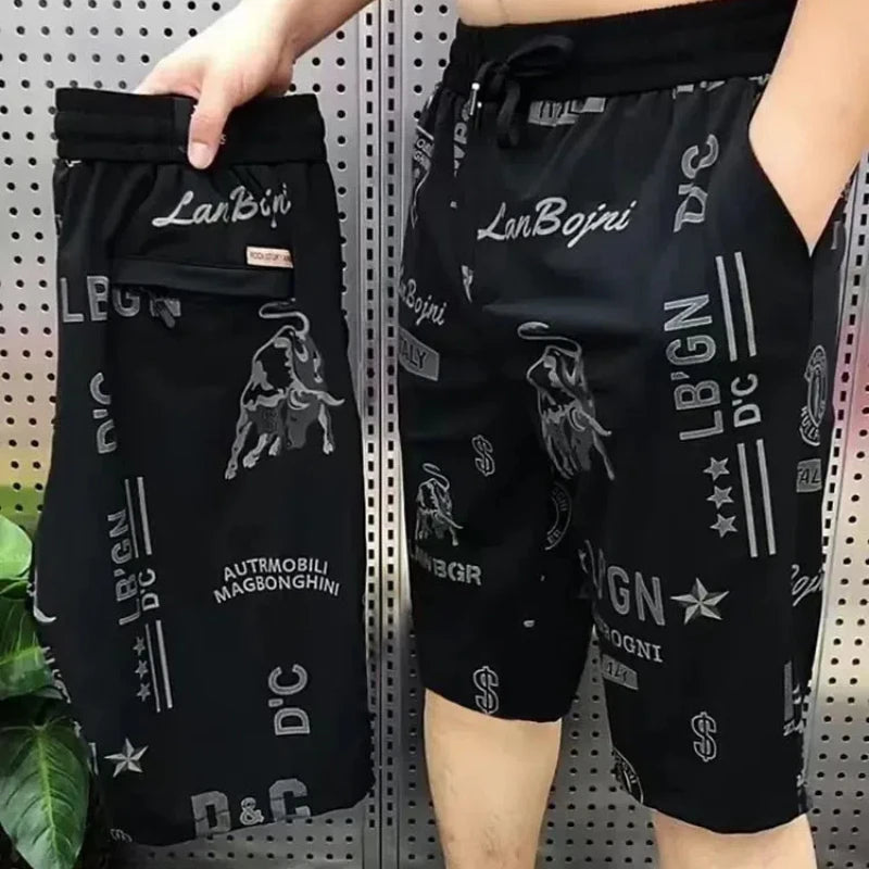 Summer Men's Clothing Letter Printing Pockets Elastic High Waisted Office Lady Straight Sweatpants Vacation Boyfriend Shorts