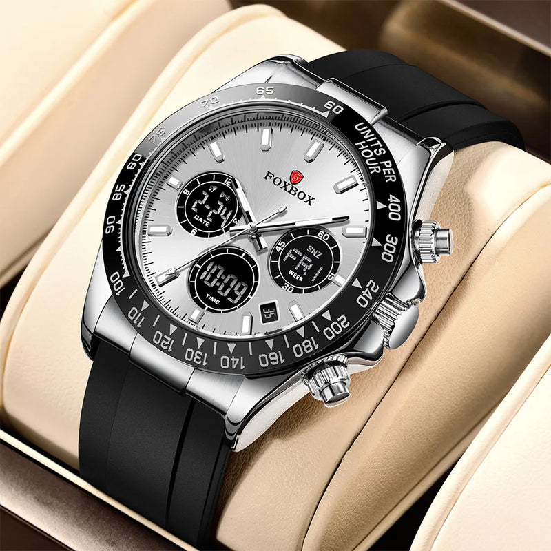 LIGE Top Brand Luxury FOXBOX Men Watch Calendar Date Week Quartz Wristwatch Dual Display Digital Watches Mens Luminous Clock Man