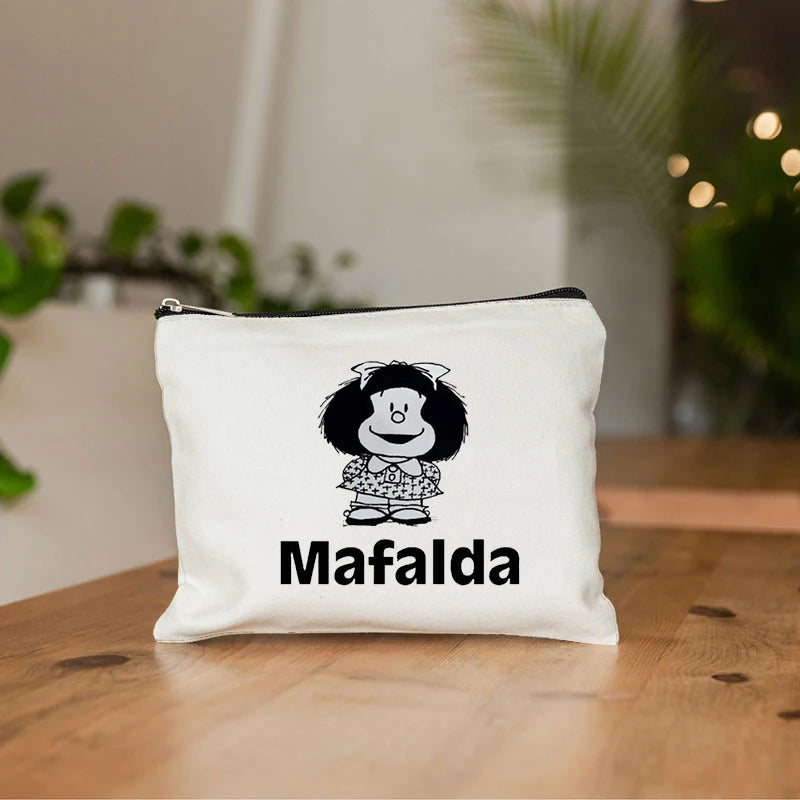 Mafalda Cute Anime Cosmetic Makeup Bag Pencil Organizer Zipper Kawaii Make Up Pouch Purse Travel Toiletry Bags Gift