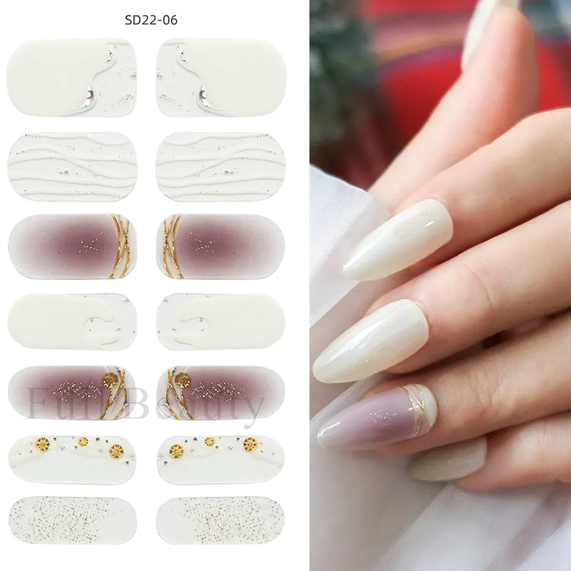 Gel Nail Stickers Lacquer Strips Full Cover Adhesive Slider Wraps With Line Foil Design Sanding File Nail Art Accessories LAJX22