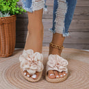 New flat bottomed women's slippers, beach shoes, home casual sandals, ultra lightweight slippers, pink flower shoes