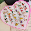 36pcs/lot Rings for Children Fruit Cartoon Christmas Ring Opening Adjustable Metal Engagement Jewelry  Gift Without Box