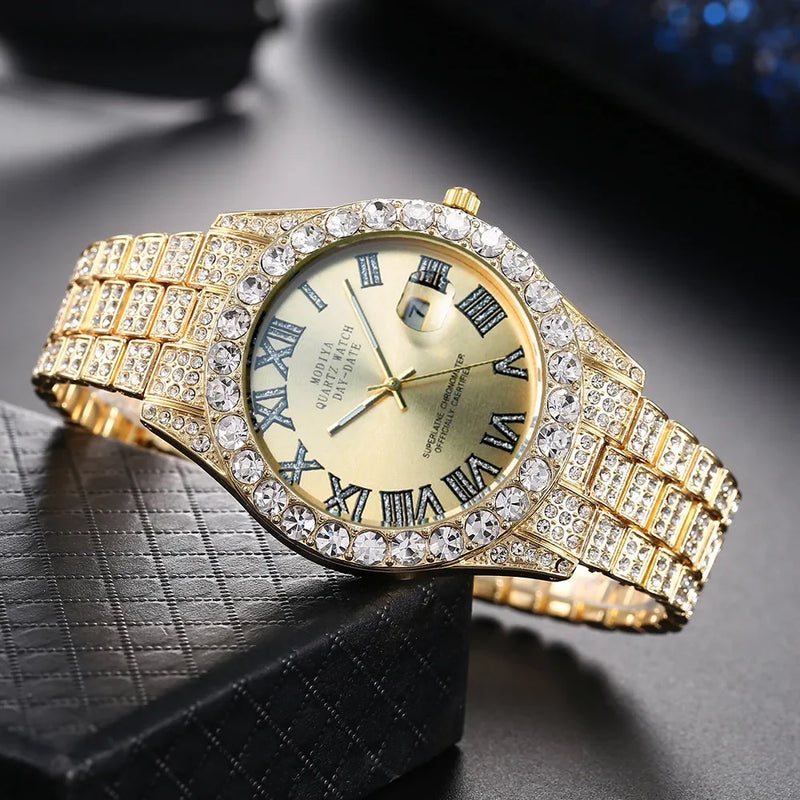 Hip Hop Iced Out Watch Men Luxury Brand Diamond Men's Watches Calendar Quartz Wristwatches Male Clock Gift for Men Drop Shipping
