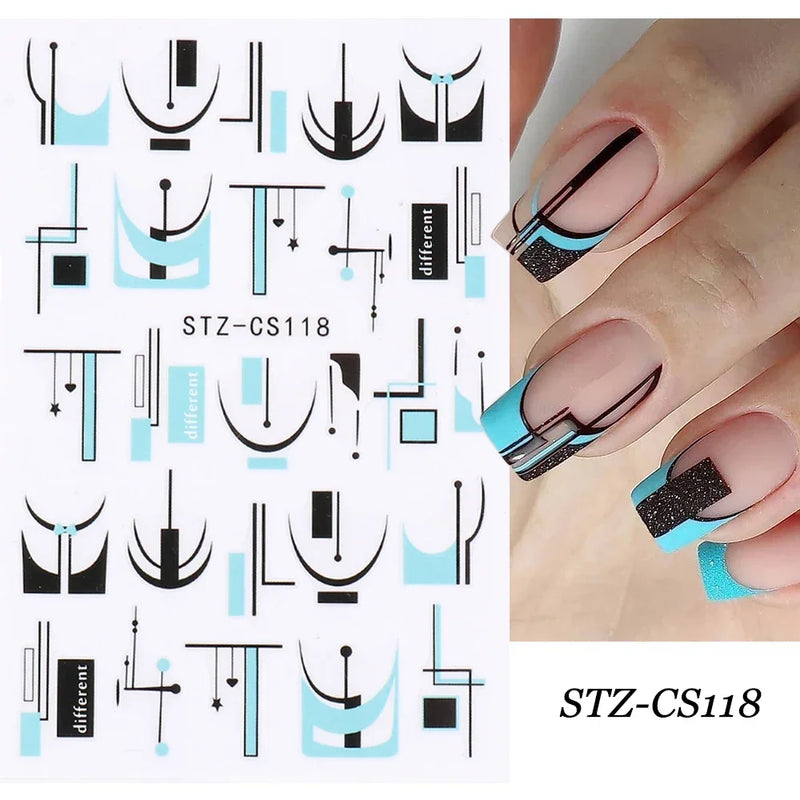 3D Snake Laser Stickers for Manicure Black Gold Abstract Leaves Luxury Nail Art Adhesive Slider Polish Decor Decals SASW-SJ