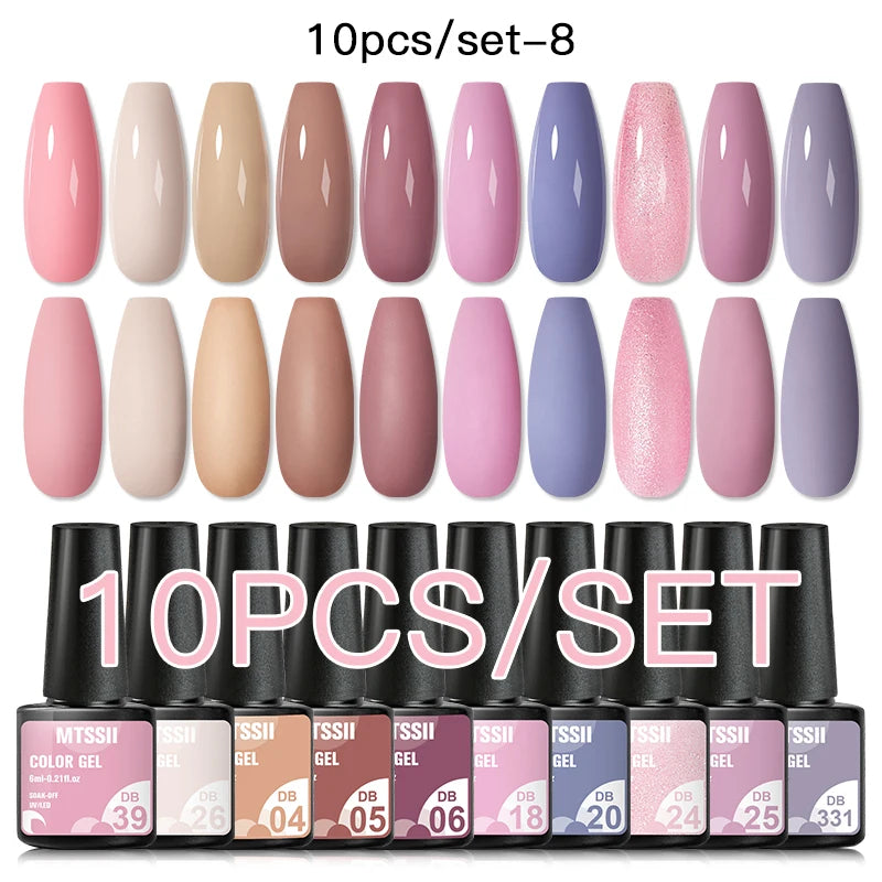 Mtssii 10PCS Reflective Gel Nail Polish Set Fluorescent Glitter Semi Permanent Hybrid Gel Varnish Soak Off UV Lamp For Manicure