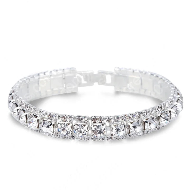 Luxury Bling Crystal Rhinestone Bracelets for Women Silver Color Elegant Bridal Wedding Jewelry