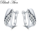 Black Awn 2024 New Hoop Earrings for Women Classic Silver Color Trendy Spinel Engagement Jewelry I231