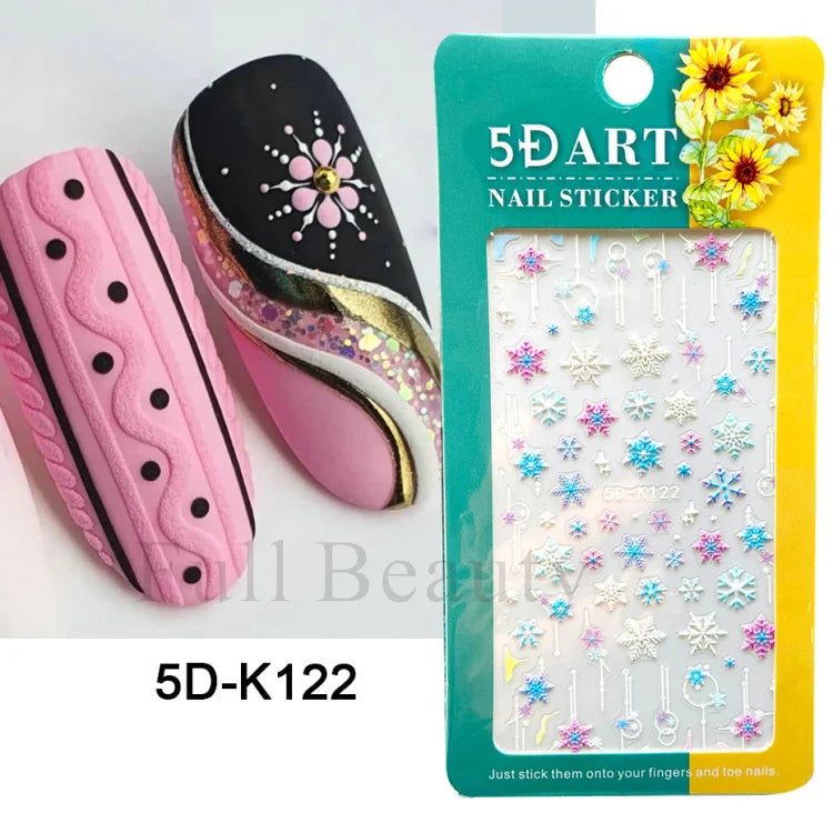 5D Nail Sticker Christmas Nail Art Snow Bird Gingerbread Man Design Santa Cartoon Sliders Winter White Decals Wrap FB5DK098-103