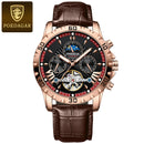POEDAGAR Tourbillon Automatic Mechanical Wristwatch Waterproof Luminous Date Week Leather Men Watch Luxury Fashion Men's Watches