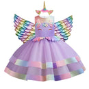New 3pcs Baby Girls Dress Pastel Rainbow Princess For Summer Birthday Party Dress Unicorn Cosplay Perform Children Costume