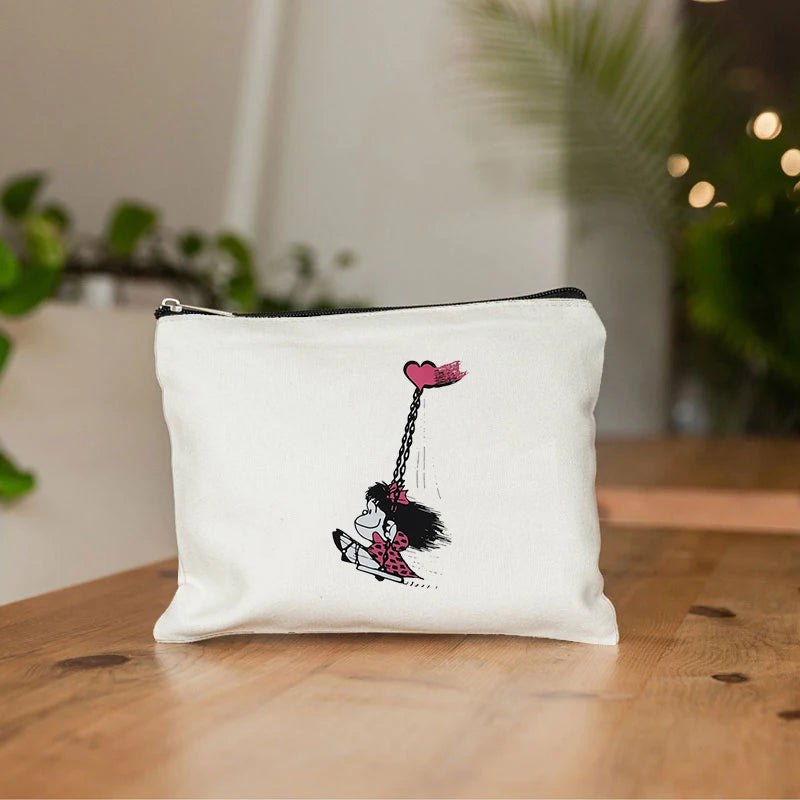 Mafalda Cute Anime Cosmetic Makeup Bag Pencil Organizer Zipper Kawaii Make Up Pouch Purse Travel Toiletry Bags Gift