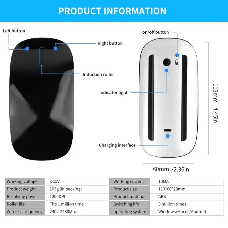 For APPLE Multi-Touch Surface Magic Mouse Bluetooth 5.0 Wireless Mouse For Macbook Pro Air Mini Laptop Mobile Tablet PC iPad