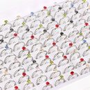 10Pcs/Lot Fashion Classic Rhinestone Stainless Steel Rings For Women Simple Shiny Colorful Finger Jewelry Wedding Party Gifts