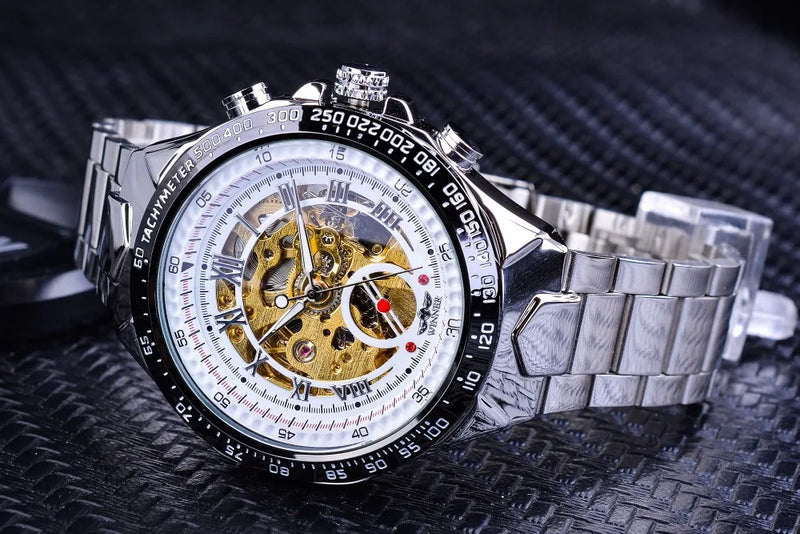 Winner Classic Series Golden Movement Steel Mens Skeleton Man Wrist Watch Mechanical Top Brand Luxury Fashion Automatic Watches